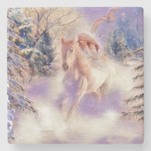 Vintage Wasserfarbe Woman Reiten Steinuntersetzer