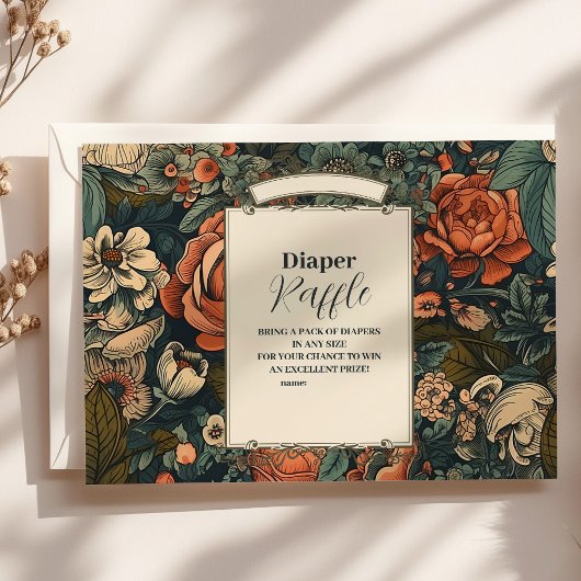 Vintage Wasserfarben-Blume Diapper Raffle Begleitkarte