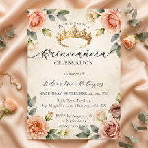 Vintage-Wasserfarben-Blumen-Goldkrone-Quinceañera