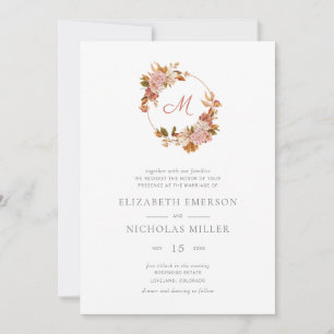 Vintage-Wasserfarben-Blumen-Monogramm-Hochzeit Einladung