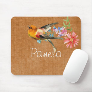 Vintage-Wasserfarben-Blumen-Vogel-Personalisiert Mousepad