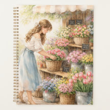 Vintage-Wasserfarben-Blumenmarkt-Mädchen-Planer-No