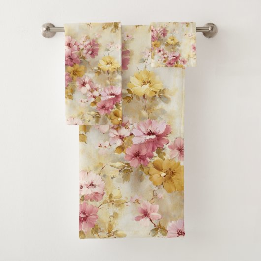 Vintage-Wasserfarben-Blumenmuster Badhandtuch Set (Insitu)