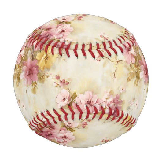 Vintage-Wasserfarben-Blumenmuster Baseball (Rückseite)