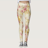 Vintage-Wasserfarben-Blumenmuster Leggings (Vorderseite)