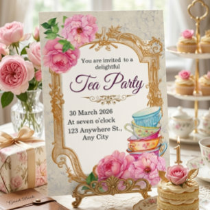 Vintage-Wasserfarben-Blumentee-Party viktorianisch Einladung