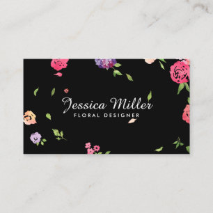 Vintage Wasserfarben Florals auf schwarz Visitenkarte