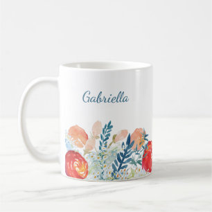 Vintage Wasserfarben Florals in Blau Personalisier Kaffeetasse