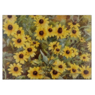 Vintage-Wasserfarben-Gelb-Blumen-Glas Schneidebrett