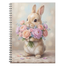 Vintage-Wasserfarben-Hase mit Blumenstrauß Notizbu