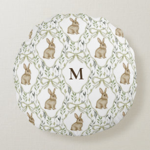 Vintage-Wasserfarben-Hase mit personalisiertem Mon Rundes Kissen