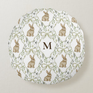 Vintage-Wasserfarben-Hase mit personalisiertem Mon Rundes Kissen