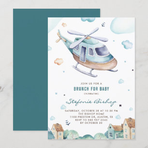 Vintage-Wasserfarben-Hubschrauber-Baby-Shower-Brun Einladung
