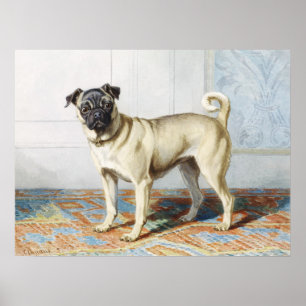 Vintage-Wasserfarben-Kunstposter eines Mops-Hundes Poster