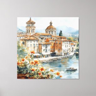 Vintage-Wasserfarben-Kunstwerk der Amalfiküste Ita Leinwanddruck