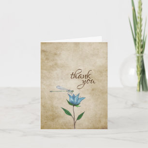 Vintage-Wasserfarben-Libelle und blaue Blume Dankeskarte