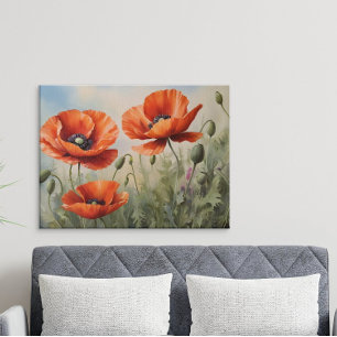 Vintage-Wasserfarben-Mohn-Kunst  Elegante Blumen Poster