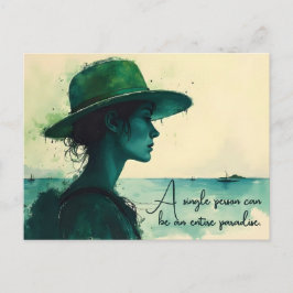 Vintage-Wasserfarben-Porträt Frau am Meer Zitat Postkarte
