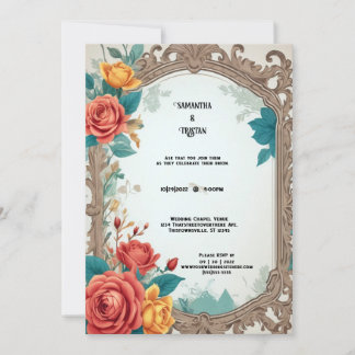 Vintage-Wasserfarben-Rosen-Hochzeit Einladung