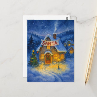 Vintage-Wasserfarben-Santa-Haus-Weihnachten Postkarte