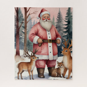 Vintage Wasserfarben-Santa mit Fuchs und Reh Puzzle