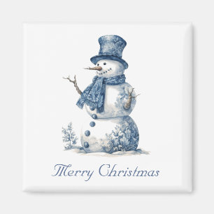 Vintage-Wasserfarben-Schneemann in Delft-Blau-Weih Magnet