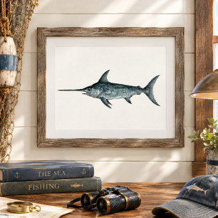 Vintage-Wasserfarben-Schwertfisch-Gemälde Wandkuns Poster