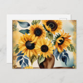 Vintage Wasserfarben-Sonnenblume Postkarte (Vorne/Hinten)