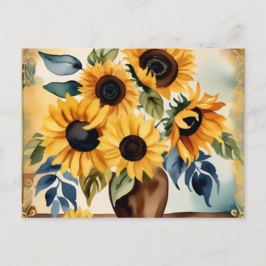 Vintage Wasserfarben-Sonnenblume Postkarte (Vorderseite)