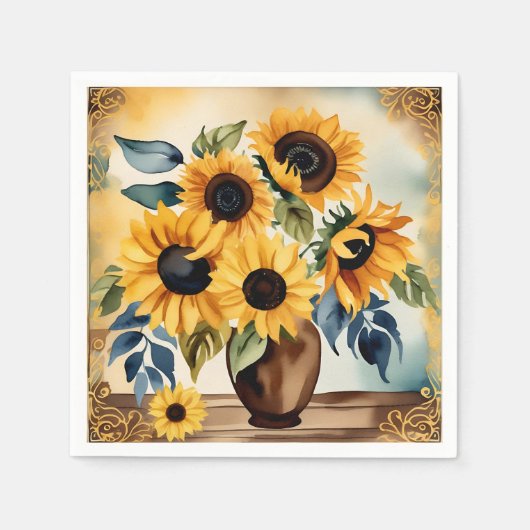 Vintage Wasserfarben-Sonnenblume Serviette (Vorderseite)