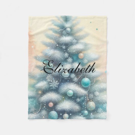 Vintage-Wasserfarben-Weihnachtsbaum und -Ornamente Fleecedecke (Vorderseite)