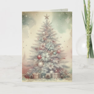 Vintage-Wasserfarben-Weihnachtsbaum und -Ornamente Karte