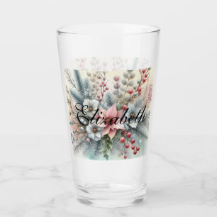 Vintage Wasserfarben Weihnachtsblumen und Ornament Glas