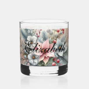 Vintage Wasserfarben Weihnachtsblumen und Ornament Whiskyglas