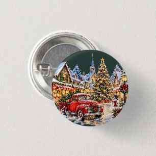 Vintage-Wasserfarben-Weihnachtsdorf Button