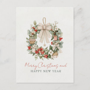 Vintage-Wasserfarben-Weihnachtskranz Familien-Gruß Postkarte