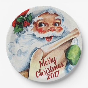 Vintage-Wasserfarben-Weihnachtsmann Frohe Weihnach Pappteller