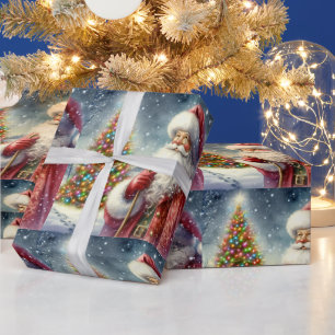 Vintage-Wasserfarben-Weihnachtsmann Geschenkpapier