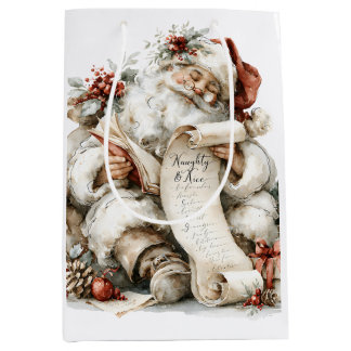 Vintage-Wasserfarben-Weihnachtsmann-Liste der Böse Mittlere Geschenktüte