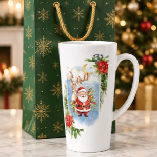 Vintage-Wasserfarben-Weihnachtsmann und Rentiere W Milchtasse