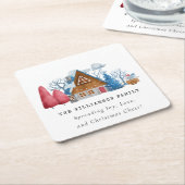 VINTAGE WASSERFARBENHAUS-FAMILIE RECHTECKIGER PAPPUNTERSETZER (angewinkelt)