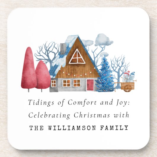 VINTAGE WASSERFARBENHAUS KUNSTSTOFFFAMILIE GETRÄNKEUNTERSETZER (Vorderseite)