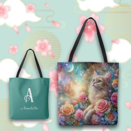 Vintage Wasserfarbenkatze und Blume mit individuel Tasche