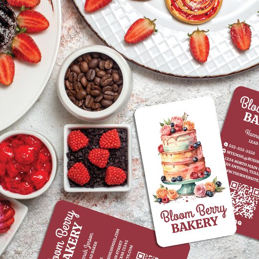 Vintage Wasserfarbenkuchen Elegantes Blumendesign Visitenkarte