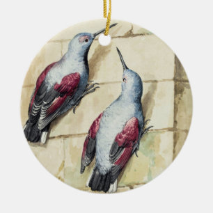 Vintage-Wasserfarbenkunst Roter und Grauer Vogel Keramik Ornament