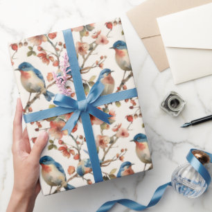 Vintage-Wasserfarbenmalerei mit Vögeln und Blumen Geschenkpapier