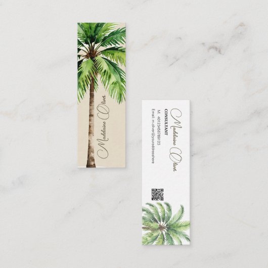 Vintage Wasserfarbenpalme Mini Visitenkarte (Vorne/Hinten)
