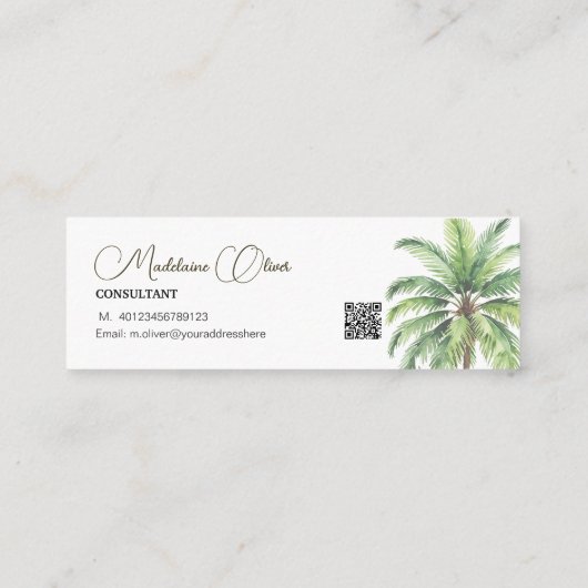 Vintage Wasserfarbenpalme Mini Visitenkarte (Rückseite)