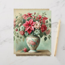 Vintage Wasserfarbenvase aus Poinsettienpapier