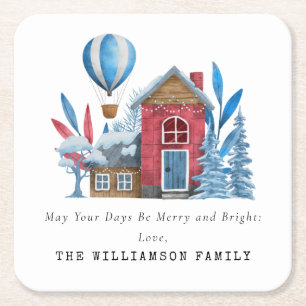 VINTAGE WASSERKRISTMAS PERSONALISIERTE FAMILIE RECHTECKIGER PAPPUNTERSETZER